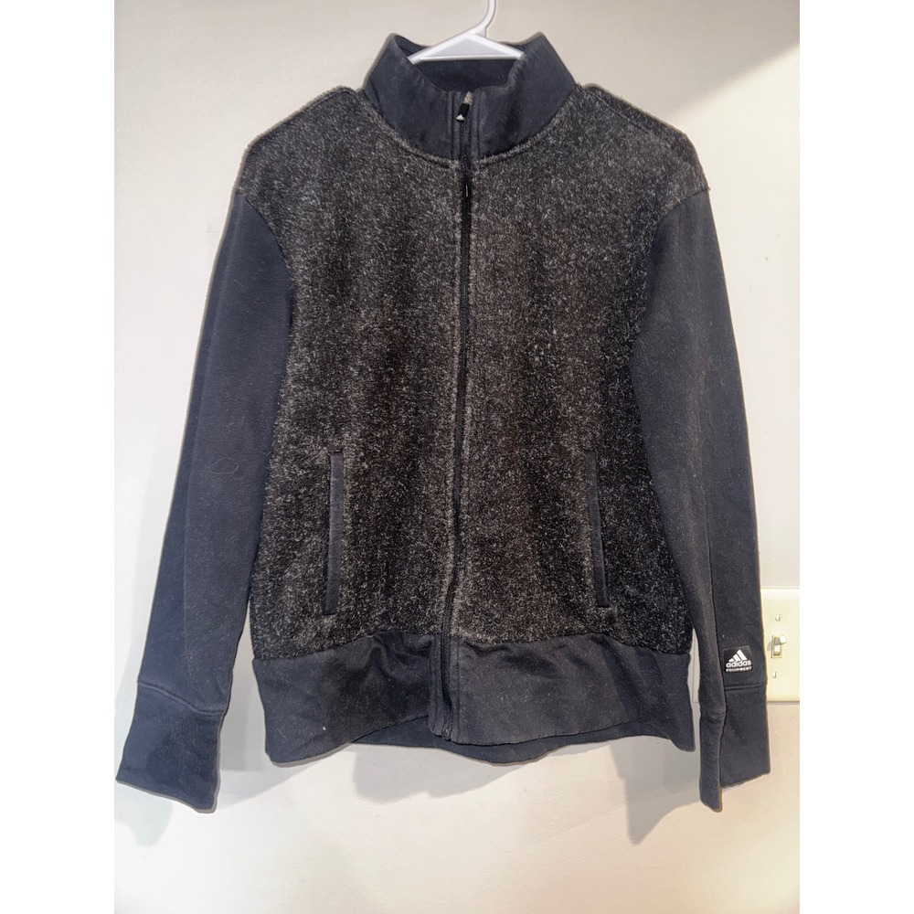 Adidas Equipment Mens Full Zip Fleece Jacket Grey Black Mock Neck Size Medium